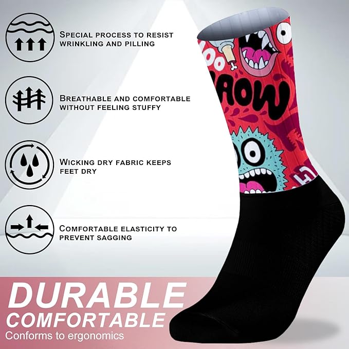 Cycling Socks Athletic Crew Socks Breathable Cushioned Compression Running Hiking Socks For Mens Womens
