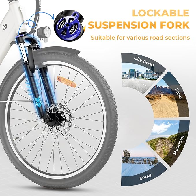 WINDHORSE 26" Electric Bike for Adults 20MPH & 30-50 Miles Range, Shimano 7-Speed, 468WH Removable Battery Commuter Ebike with 750W Peak Motor, Front Suspension, Rear Rack, Fenders, UL2849 Certified