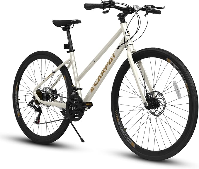700C Road Hybrid Bike for Adult, 21-Speed Road Bicycle with Carbon Steel Frame and Dual-Disc Brakes
