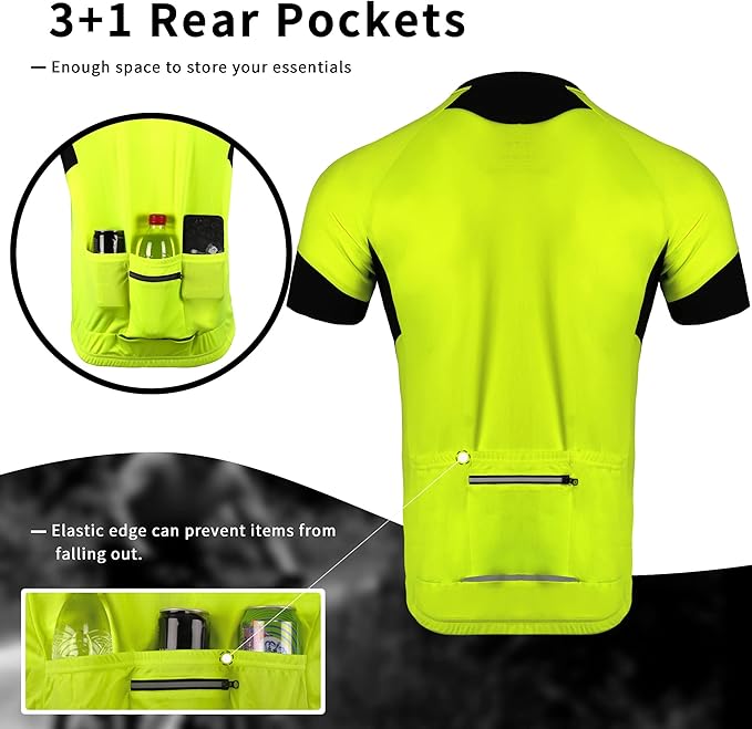 Cycling Jersey Men Short Sleeve MTB Road Bike Biking Shirts with 9 Rear Pockets- Moisture Wicking, Quick Dry, Reflective Strip