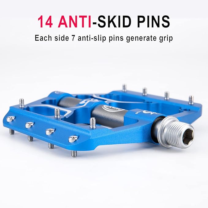 Road/Mountain Bike Pedals - 3 Bearings 9/16” Aluminum Alloy Bicycle Pedals - Mountain Bike Pedal with Removable Anti-Skid Nails