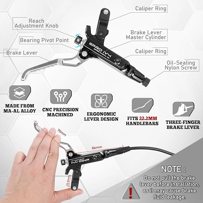 BUCKLOS IIIPRO IV4 4 Piston MTB Hydraulic Disc Brake Set, Front 850mm and Rear 1550mm Mountain Bike Hydraulic Brakes with Aluminum Alloy Caliper Lever Fit Ebike,Fat Bike Trail Bicycle XC AM DH BMX