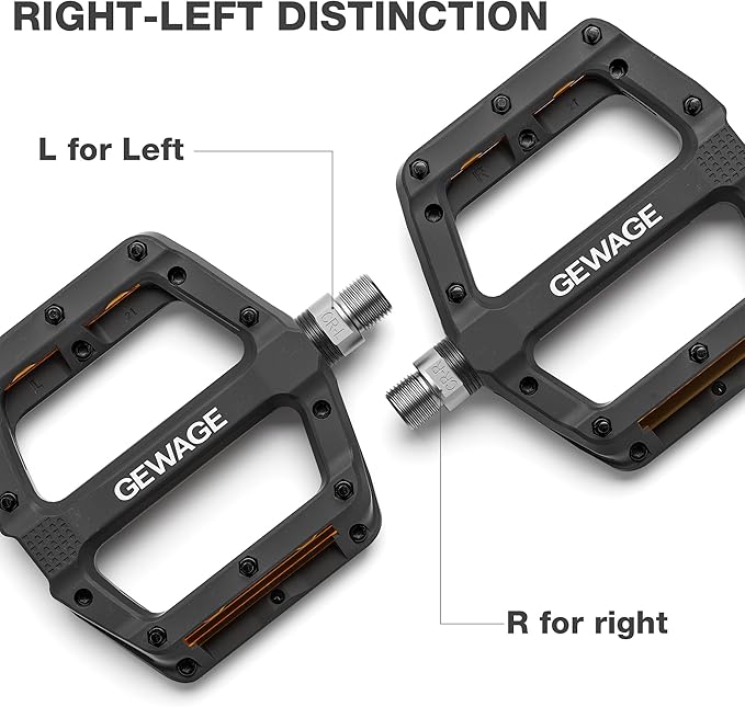 Mountain Bike Pedals 9/16 Inch - Bicycle Flat Pedals with Reflectors - Lightweight Nylon Fiber Wide Platform Pedals for Mountain Bike, BMX, Road Bike Pedals