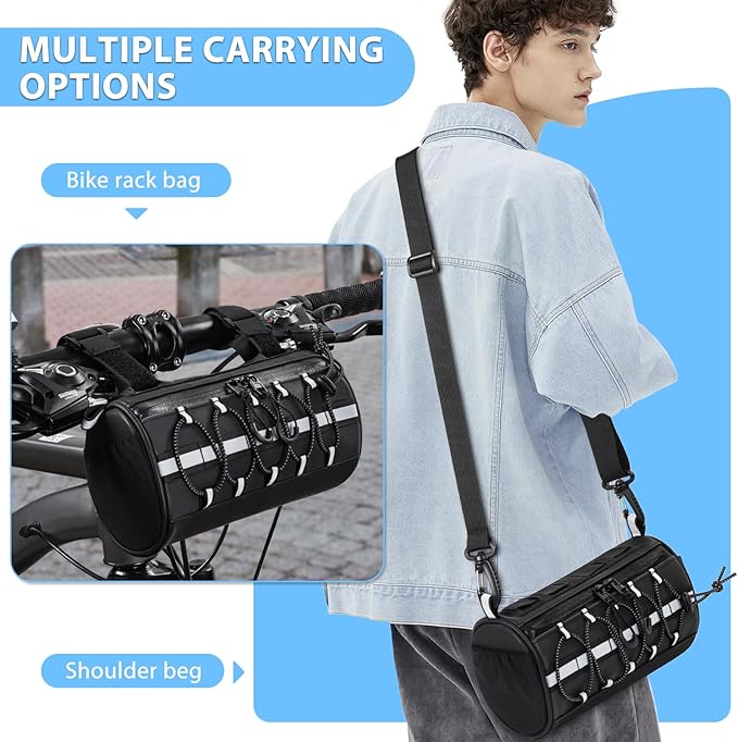 GMAK 2 in 1 Bike Handlebar Bag, Bike/Bicycle Front Bags with Reflective Area & Shoulder Straps, Small Bicycle Handle Bar Bag Cycling Pouch Pack Bike Accessories for Road Mountain Bike Cycling Travel