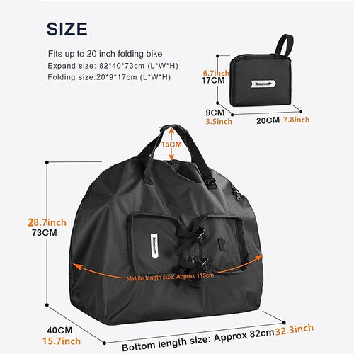 20inch Folding Bike Bag Bicycle Carry Bag Bike Travel Carrying Case Bike Transport Bag for Car Train Air Travel Portable (Black-White, 14-20 inch)