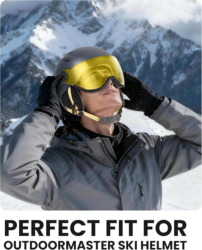 OutdoorMaster Replacement Visor for 2-in-1 Ski Helmets - Anti-Fog, UV Protection Lens - VLT 78% Polarized Yellow Lens
