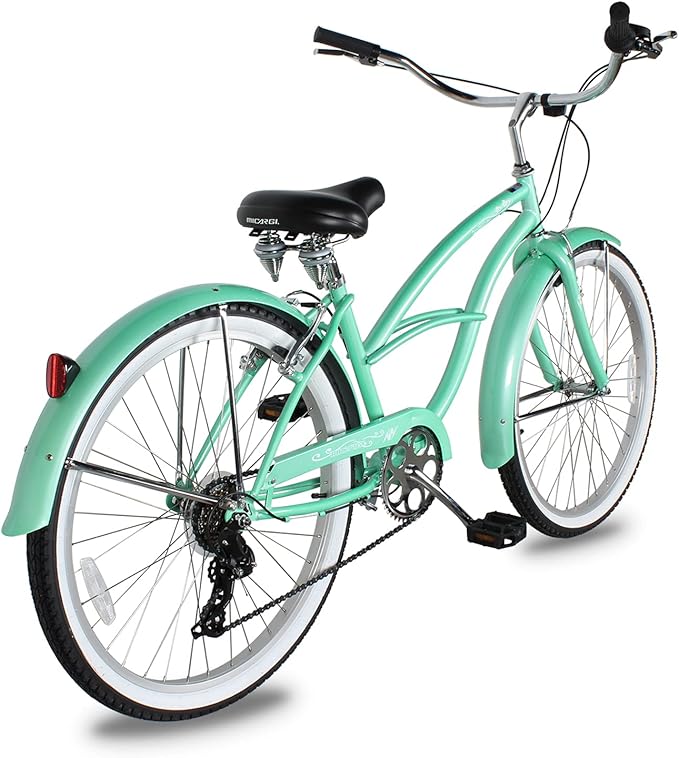 MICARGI 24/26 Inch Adult Cruiser Bicycle Hybrid Bike 1/7 Speeds Commuter Bike for Women, Men, Seniors,Step-Through or Step-Over Bike Steel Frame Multi Colors Style