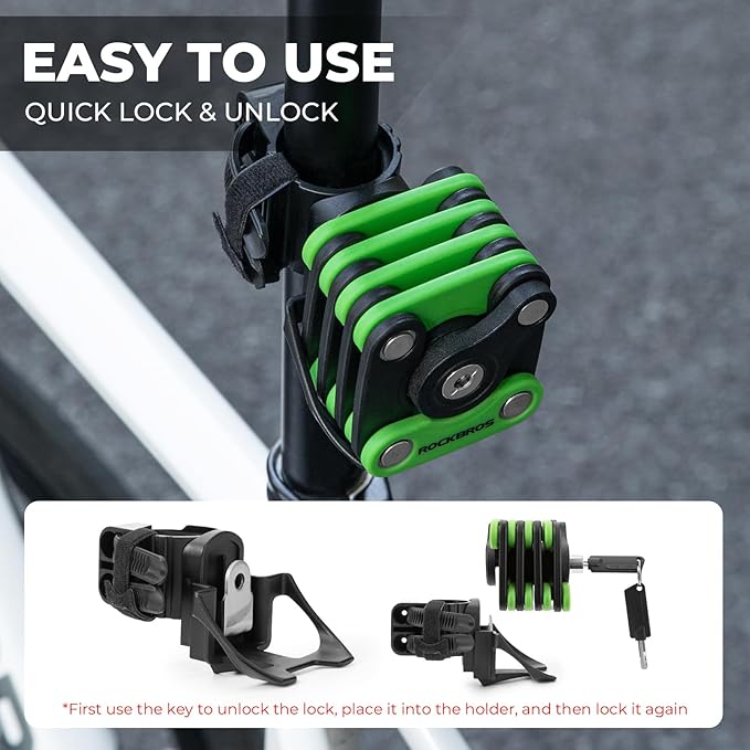 ROCKBROS Folding Bike Lock for Bicycle Scooter Ebike, Anti-Theft Foldable Steel Bicycle Lock with Keys, Mounting Bracket & Straps, 27in 1.32lbs