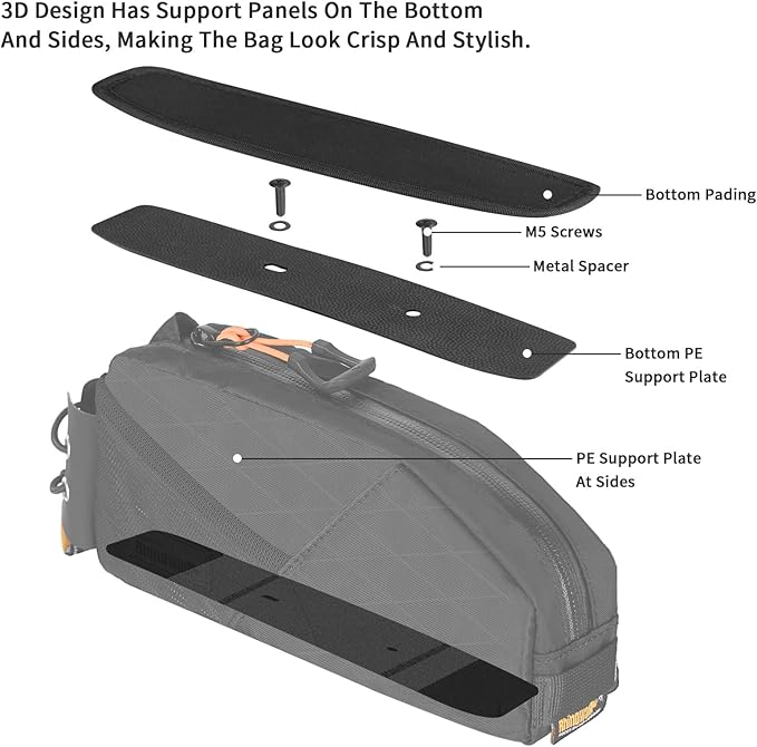 HUNTVP Top Tube Bike Bag Waterproof Bicycle Front Frame Bag Bolt on Top Tube Bags Cycling Frame Bags Pouch for Mountain Gravel MTB Road Bike Accessories, Black-1.2L