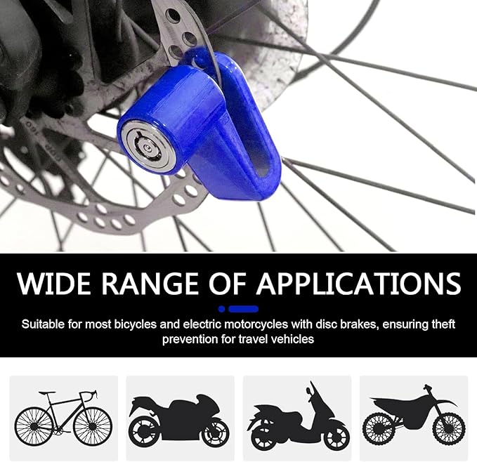 2 PCS Disc Brake Locks, Heavy Duty Bike Lock, Anti-Theft Security Wheel Disc Lock, Universal for Motorcycles Bike Scooter (Blue)