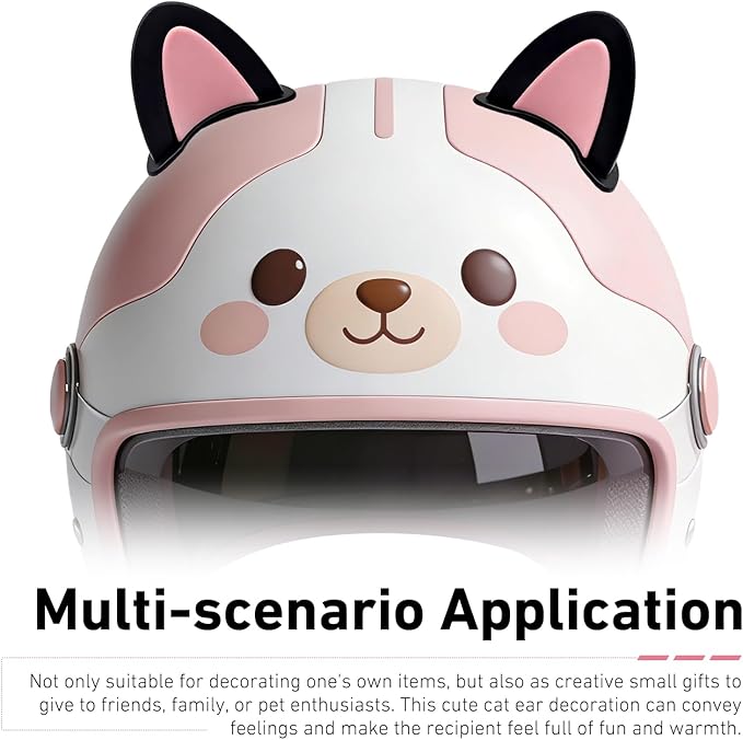 2 Pairs Cute Cat Ears Helmet Decorations, Removable Kitty Ear Stickers, Self Adhesive Kitty Ear Attachments, Universal for Most Bike, Electric Scooter & Motorcycle Helmets (Black & Pink)