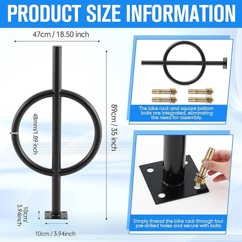 2 Pack 2 Bike Capacity Post and Ring Bike Rack Commercial Bicycle Rack 35" L Heavy Duty Galvanized Steel Bicycle Organizer Ground Parking Stand for Outdoor Garages Streets Yards Sidewalks