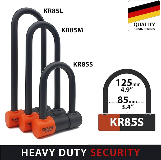 KRASER KR85S Robust U Lock, SRA Approved, High Security Tested, 85X120mm/3.34x4.72in ø18mm/0.7in Double Locking Shackle, Anti-Pick Lock, Anti Theft U Lock for Motorcycle, Scooter, Electric Bike