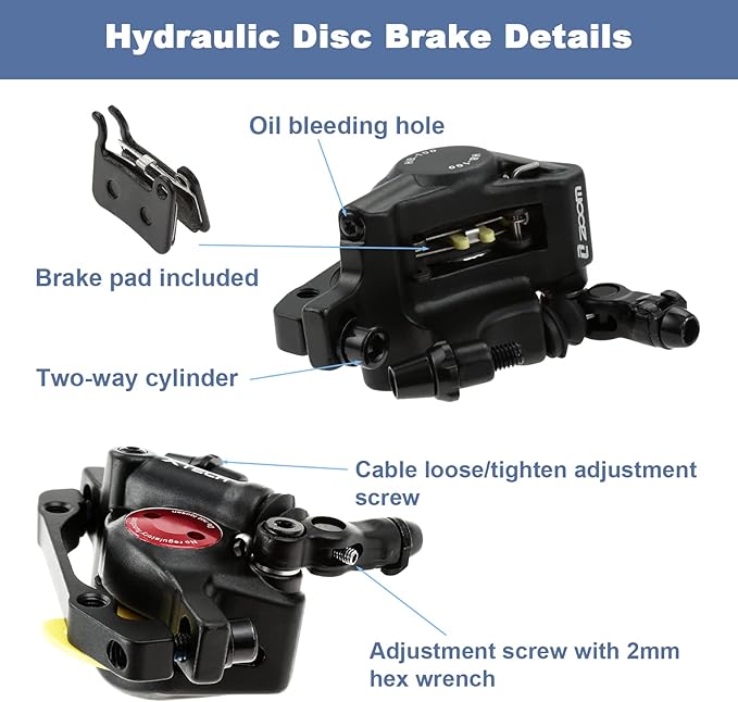 HB-100 Line Pulling Hydraulic Disc Brake Calipers, Mechanical Disc Brakes for MTB, Mountain Bike, E-Bike and Electric Bike 2PCS Front/Rear Black