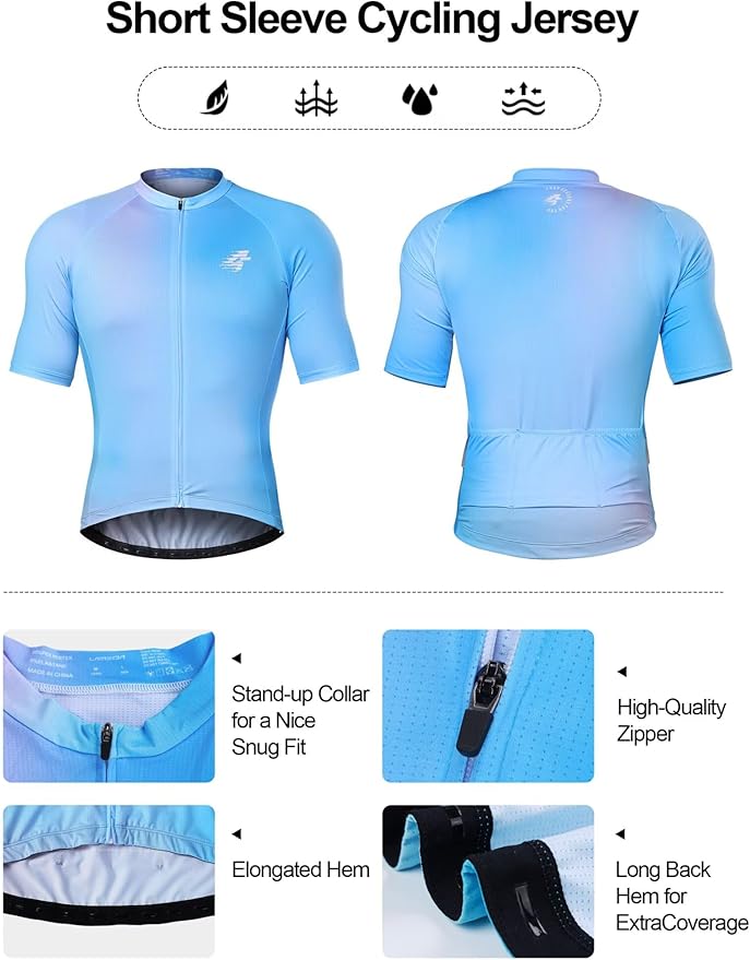 LAMEDA Men's Cycling Jersey Breathable Lightweight Short Sleeve Elastic Pro Road Bike Shirt Full Zip