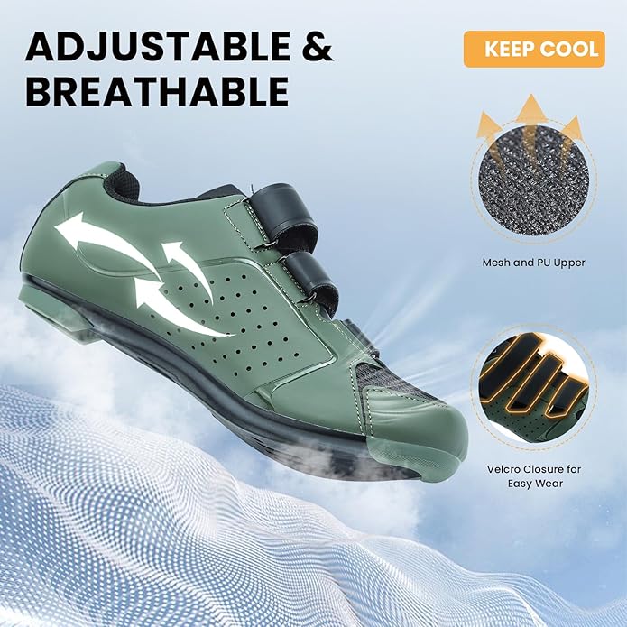 Men's Cycling Shoes – 2 & 3 Bolt Look Delta Cleat Spin Bike Shoes - Compatible with SPD Clips – Perfect for Indoor & Outdoor Road Cycling