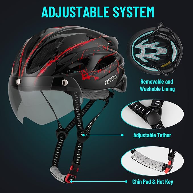 Favoto Bike Helmet Adult - Bicycle Helmet for Men Women Lightweight Cycling Helmets with Led Light Detachable Magnetic Goggles, Breathable Road Bike Mountain Ebike Helmets Adjustable Dial Fit
