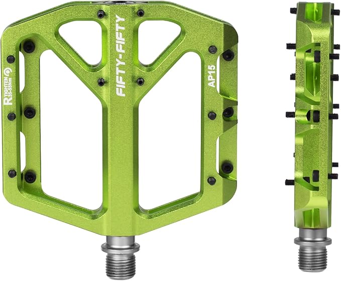FIFTY-FIFTY Mountain Bike Pedals, Non-Slip and Aluminum Alloy Bicycle Flat Pedals, 9/16" Sealed Bearing, Lightweight and Wide Platform for All Mountain, Enduro, Downhill, E-Bike, MTB