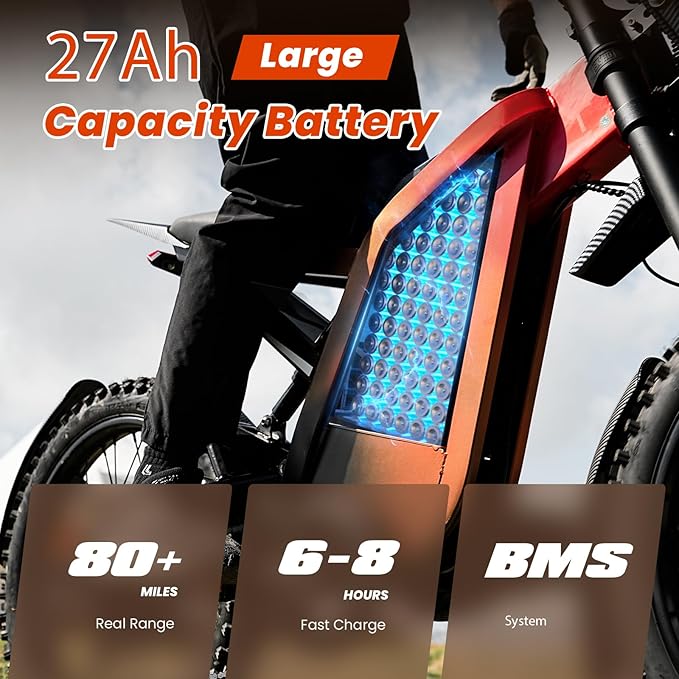 Electric Dirt Bike for Adults, 𝟰𝟬𝟬𝟬𝗪/𝟮𝟬𝟬𝟬𝗪 𝗣𝗲𝗮𝗸 27AH/18.2Ah Off-Road Motorcycle, 35MPH 65+ Mile Range, 19" Fat Tire, Hydraulic Brakes, APP & NFC Control
