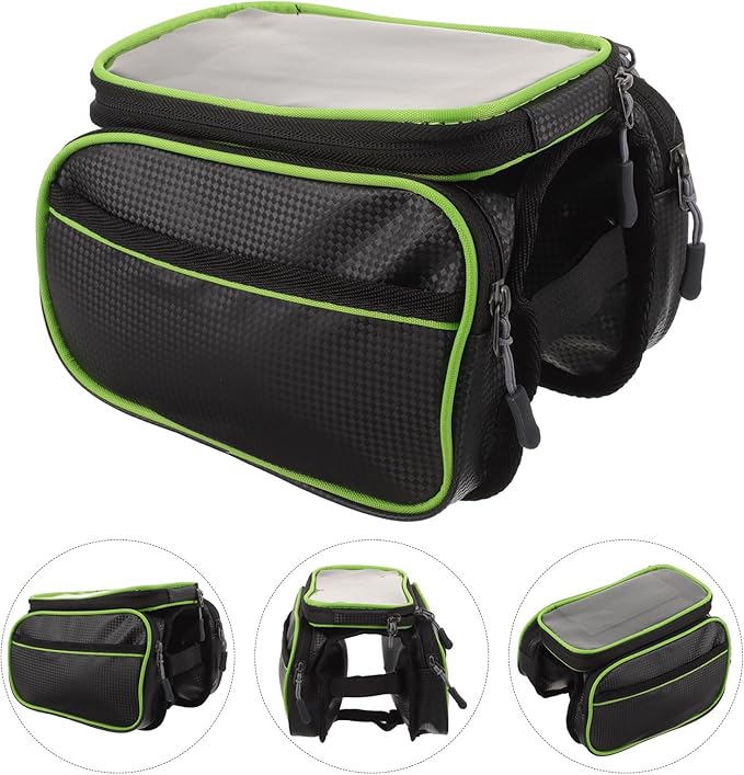 POPETPOP Bike Frame Bag Waterproof Pu Large Capacity Front Handlebar Phone Holder for Mountain and Road Bikes, Top Tube Pouch Compatible with 6.2-inch Phones, Cycling Storage Saddle Pack