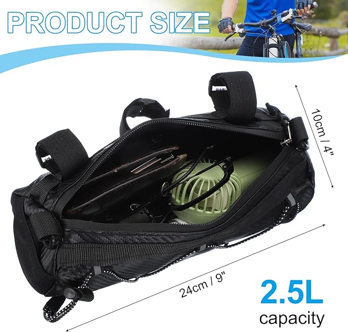 PATIKIL Bike Handlebar Bag, 2.5L Bicycle Frame Bag Waterproof Bicycle Front Pouch Accessories for Outdoor Cycling Mountain Road Bikes, Black