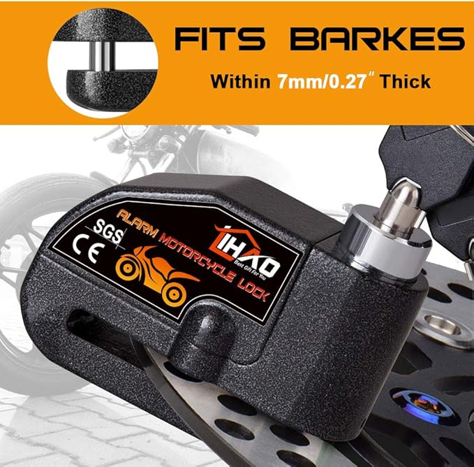 LIHAO Motorcycle Disc Lock, Anti-Theft Waterproof Disc Brake Alarm Lock for Motorbike Scooter