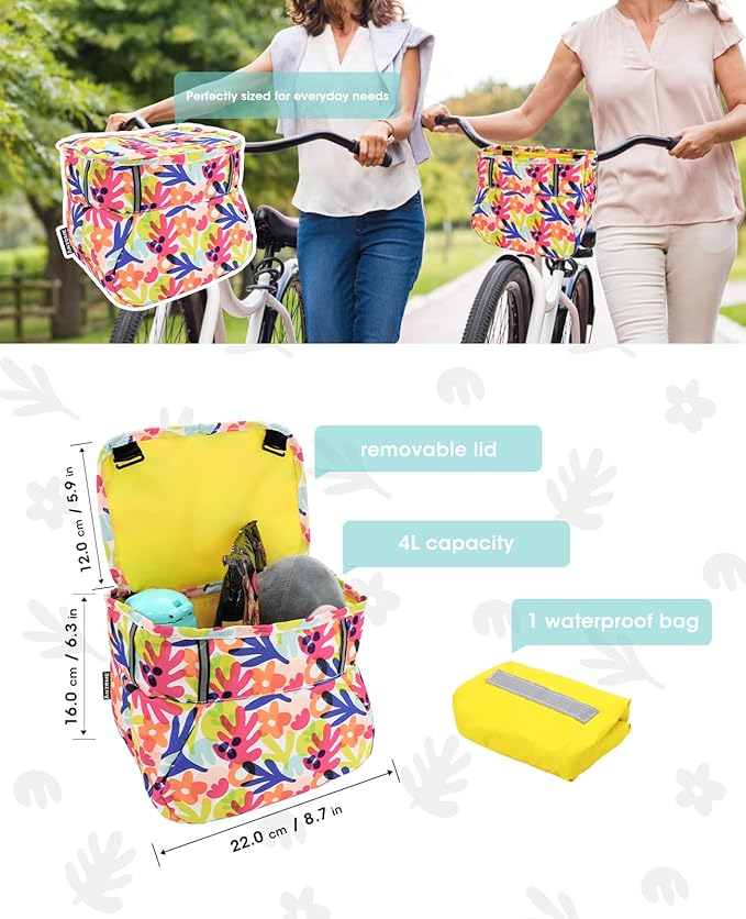 ANZOME Kids Bike Basket, Colorful Blocks Large Bicycle Basket, Bicycle Handlebar Bag, Waterproof Fabric Colorful Bike Basket for Women, Men, Kids
