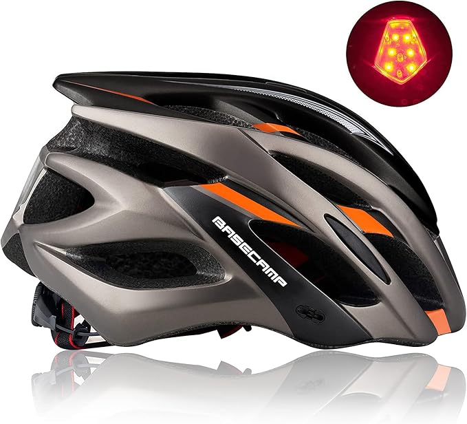 Basecamp Bike Helmet for Women Men with LED Safety Light Removable Sun Visor Lightweight Bicycle Helmet Adjustable Breathable Mountain & Road Cycling Helmets for Adult
