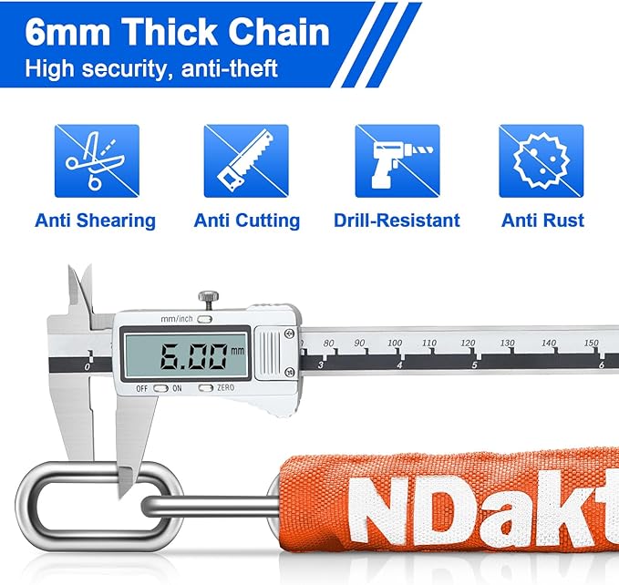 NDakter Bike Lock, 5 Digit Combination Heavy Duty Anti Theft Bicycle Chain Lock, 2.62/3.2/4.27/5/6Ft Long, High Security Resettable, Suitable for Bike, Scooter, Door, Gate, Fence-4/6mm Thick