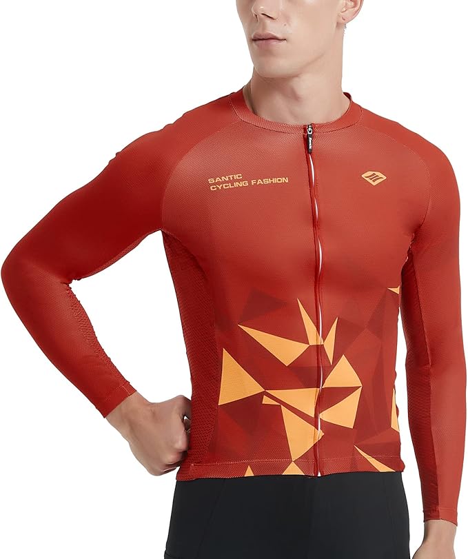 Santic Cycling Jersey Men's Long Sleeve Bike Reflective Full Zip Bicycle Shirts with Pockets
