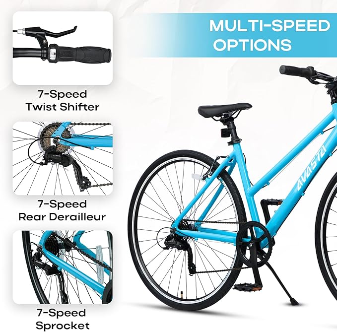 AVASTA Populus 700C Road Bike for Women with Kickstand, 15 17 Inch Lightweight Step Through Aluminum Alloy Frame, 7-Speed Drivetrain, Multiple Colors