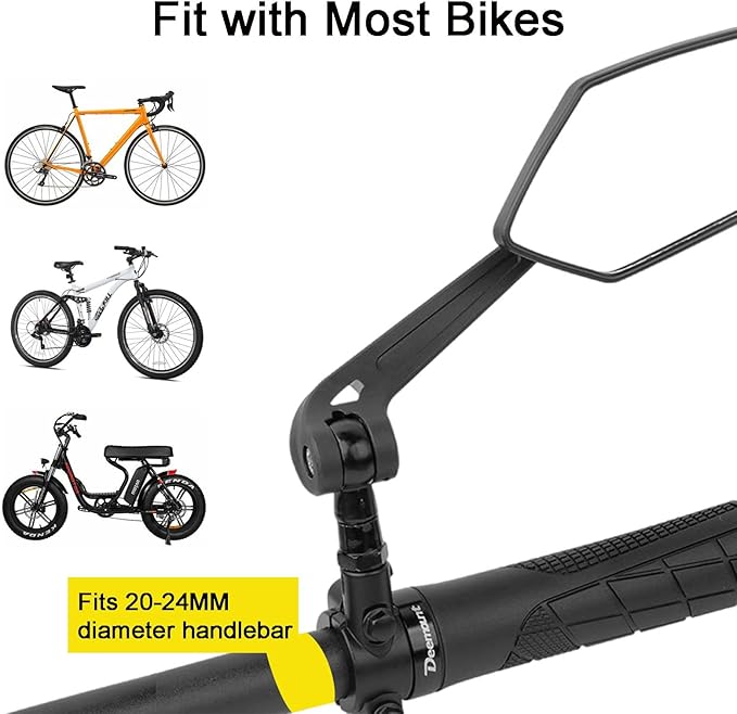 Bike Mirror, Bicycle Mirrors of Handlebars Rotate Rearview Glass Lens, Safe Cycling Bike Rear View Mirror (Diamond)