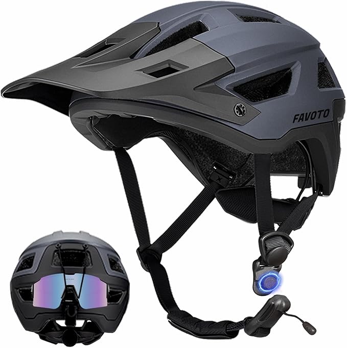 Favoto Adult Mountain Bike Helmet for Men & Women, Magnetic Buckle MTB Helmet with Removable Visor, Lightweight for Commuting & Off-Road Cycling