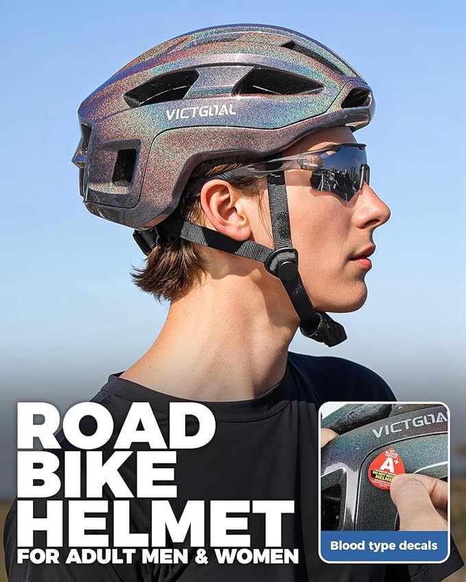 VICTGOAL Road Bike Helmet Adult Men Women with Detachable Magnetic Rear Light, Bicycle Helmet Adjustable Breathable Road Cycling Helmet for Road Mountain Riding