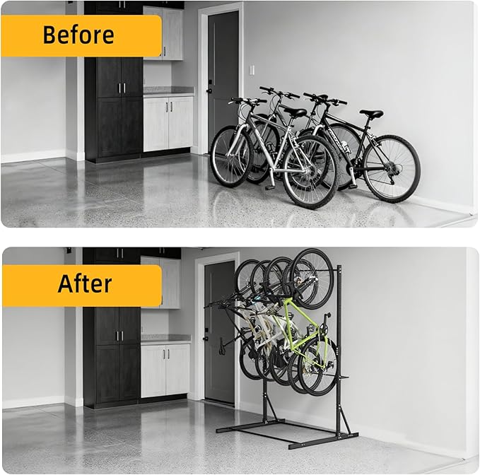 FAHKNS Freestanding Bike Storage Rack, 5 Bikes Vertical Bike Storage Rack, High-adjustable Heavy Duty Bike Stand for Garage