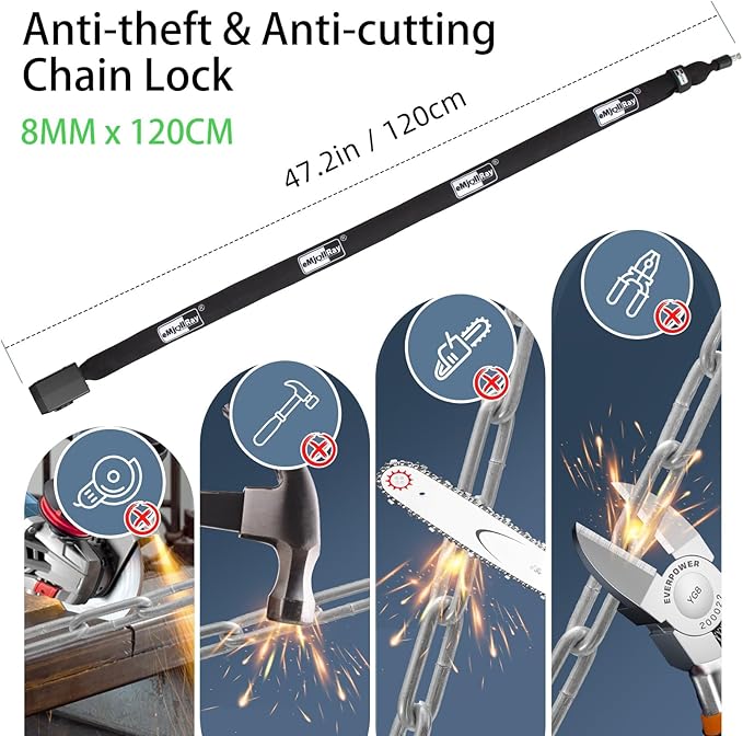 Bike Chain Lock with Alarm 8mm x 4ft E Scooter Lock Anti-Theft Alarm 110dB Security Heavy Duty with USB C Cable and 3 Keys for Bike/E Scooter/Motorcycle