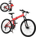 Ktaxon Folding Mountain Bike 21-Speed Adult Bikes 26/27.5 Inch Bike with High Carbon Steel Frame, Double-Kill Disc Brake System, Thickened Shock-Absorbing Front Fork