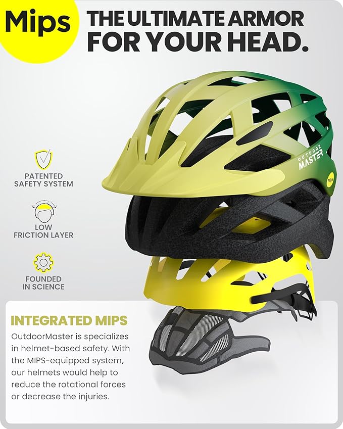 OutdoorMaster Gem Recreational MIPS Cycling Helmet - Two Removable Liners & Ventilation in Multi-Environment - Bike Helmet in Mountain, Motorway for Youth & Adult