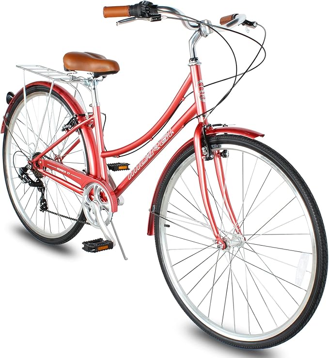 MICARGI 24/26 Inch Adult Cruiser Bicycle Hybrid Bike 1/7 Speeds Commuter Bike for Women, Men, Seniors,Step-Through or Step-Over Bike Steel Frame Multi Colors Style