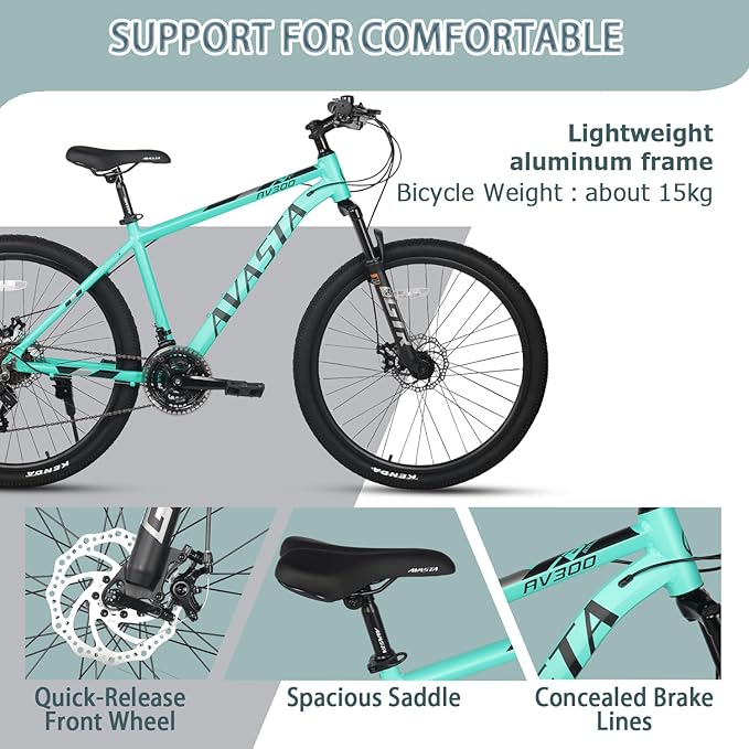 AVASTA AV300 26 27.5 inch Mountain Bike with 21-Speed, Aluminum Frame, Dual Disc Brake, Comfortable Saddle, Multiple Colors