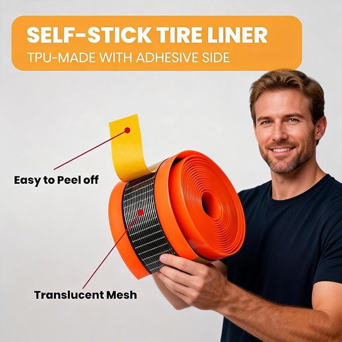 Self-Adhesive Bike Tire Liners, TPU Material with Translucent Mesh, Orange, Lightweight Quick Installation for Mountain and Road Bikes