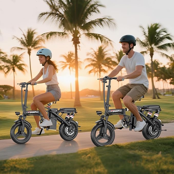 AZHAR Foldable Electric Bike for Adults Teens, 1200W Peak Motor, Up to 25 MPH, 45 Miles PAS Range, Dual Suspension, 14” Tires, 3-Speed Modes, Compact & Portable Electric Mini Bike, Commuting Ebike