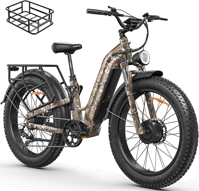 FREESKY Ranger AIR Dual Motor Electric Bike for Adults, 3500W 200NM Fast Ebike,105Miles Long Range E Bike,Full Suspension Electric Mountain Bike, 26'' Fat Tire Electric Bicycle for Man Womens Hunters