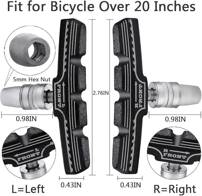 Hapleby 4PCS Premium Bike Brake Pads, Professional Mountain Bicycle V-Brake Pads, Bike Brake Blocks Kit, for Free Hex Wrench
