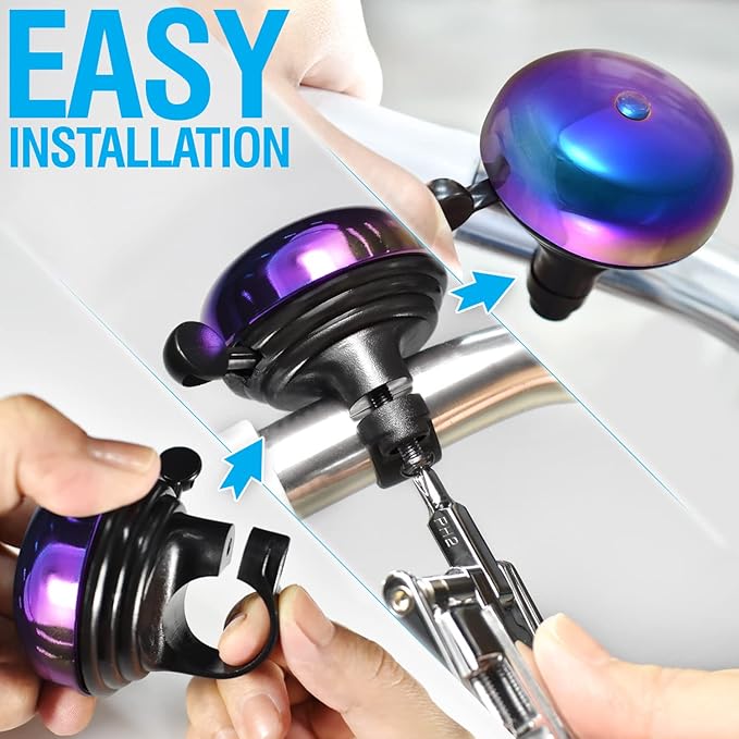MARQUE Bike Bell for Adults & Kids – Nice, Loud, Crisp Ding Sound Bicycle Bell – Must Have Bicycle Accessories for Mountain MTB, Beach Cruisers, Commuter, Kids Bike – Easy to Install on Handlebar