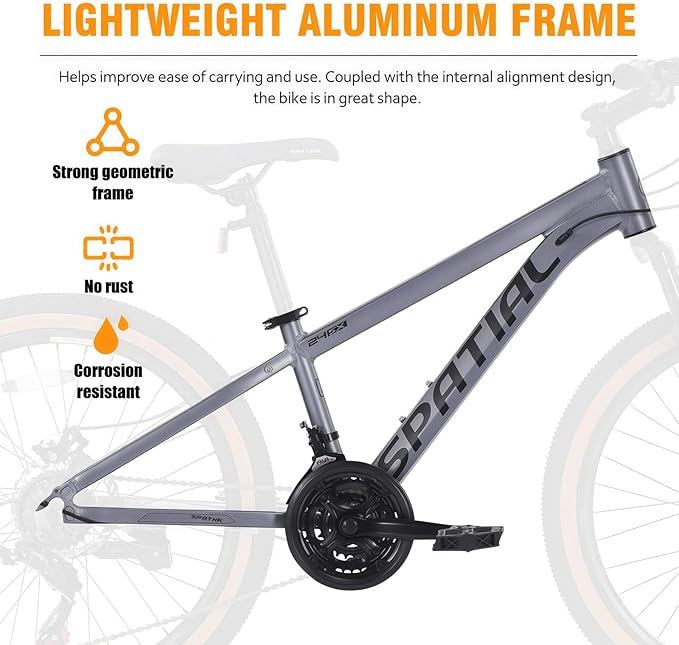 SPATIAL Mountain Bike, 20/24/26/27.5/29 inch Outdoor Cycling Bike,21/8 Speed Lightweight Aluminum Frame | Dual Disc Brakes,Adjustable Ergonomic Seat for Men Women Adult Teens
