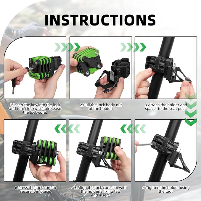 ROCKBROS Folding Bike Lock for Bicycle Scooter Ebike, Anti-Theft Foldable Steel Bicycle Lock with Keys, Mounting Bracket & Straps, 27in 1.32lbs