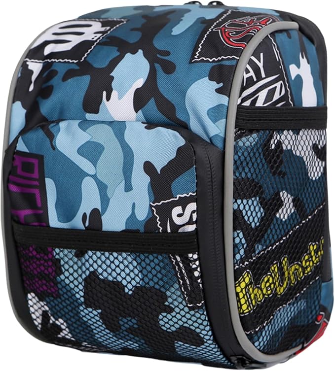 Blue Camo Handlebar Bag, Waterproof Handlebar Storage Bag, Large Capacity Bike Front Bag with Easy Mount, Ideal for MTB and Road Cycling, 7" x 6" / 19 x 14 cm