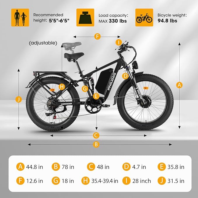 5000w Dual Motor Electric Bicycles, 60V Battery E-Bike with 45 MiIe P-Hour Electric Bike for Adults, 26 Fat Tire Hunting Ebike for All Terrain, Full Suspension Electric Ebike