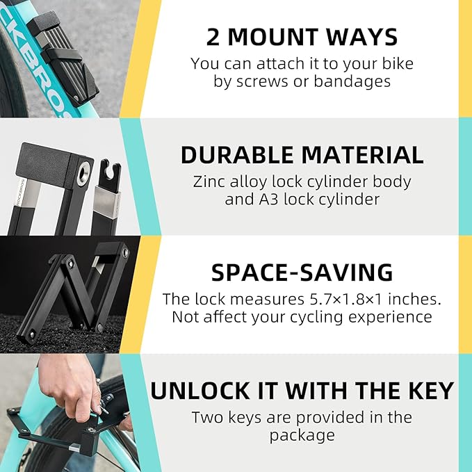 ROCKBROS Folding Bike Lock, Bicycle Lock Heavy Duty Anti Theft, Bike Locks with Mounting Bracket, Durable Alloy Scooter Lock,67 cm/26 inches